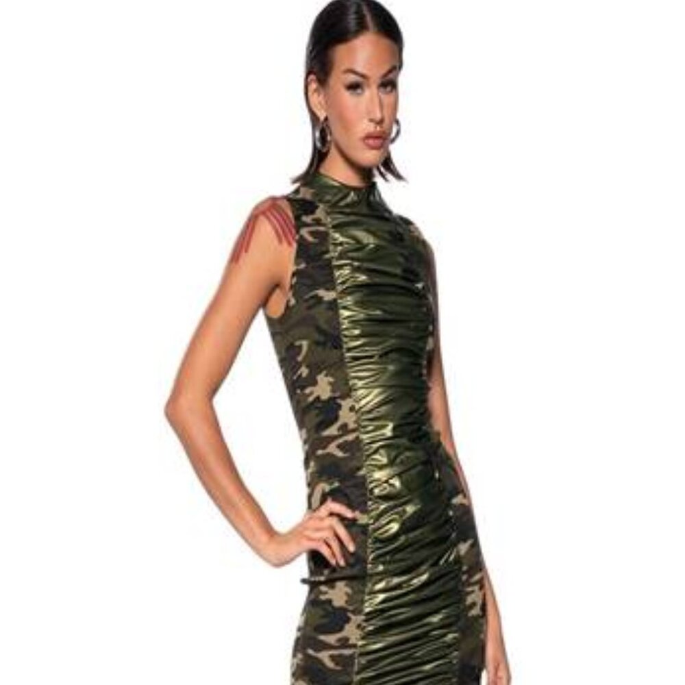 AKIRA Green Camo Midi Dress - Size M
